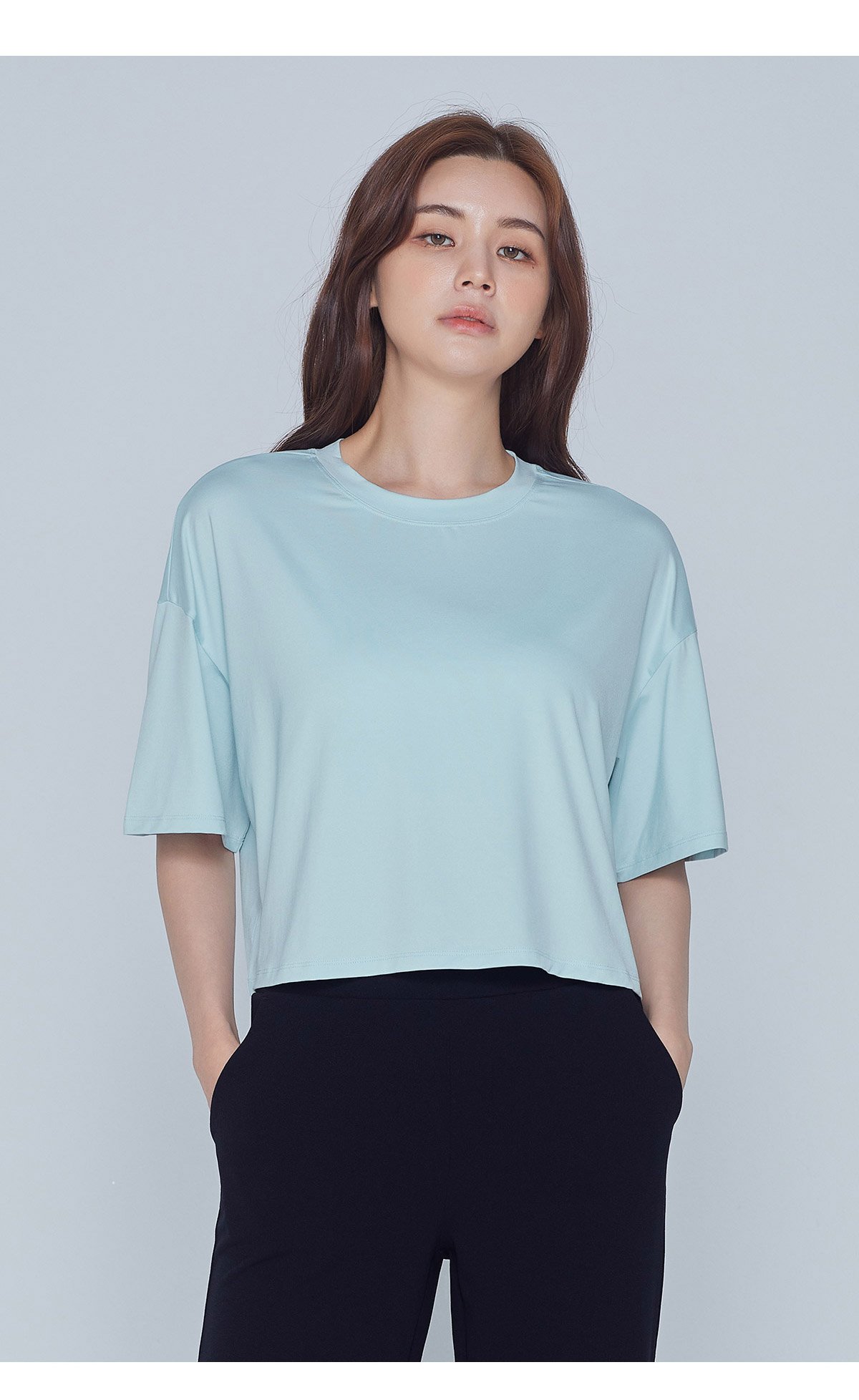 STLNYC006 - STL Plain Stretch Overfit Crop Short Sleeve - Sara Blue