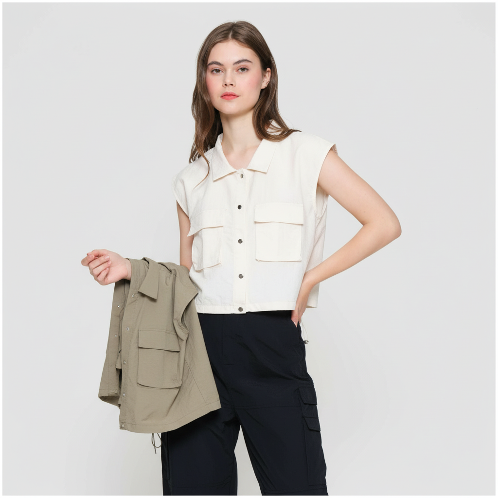 Nevada Jw Solid Parachute Sleeveless Vest/ Jacket Wanita