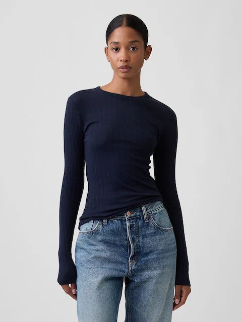 GAPRBP116 GAP Essential Ribbed Pointelle Women T-Shirt - Classic Navy
