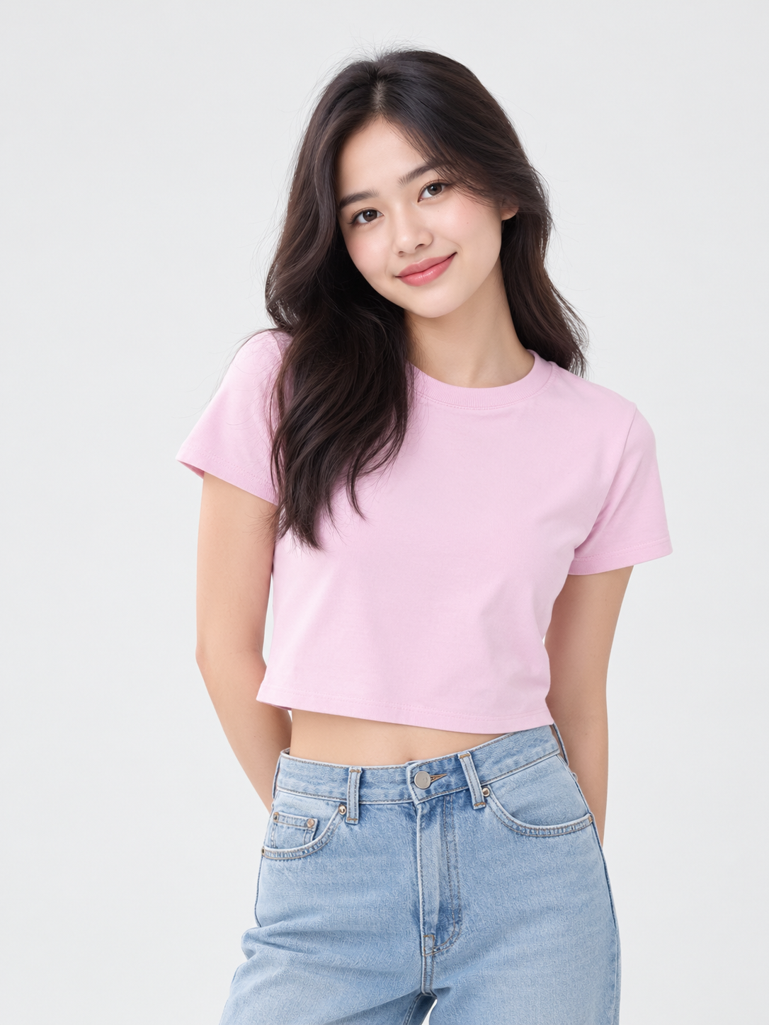 UNQ005 - Uniqlo T-Shirt Mini (Crop Top) Wanita Pink