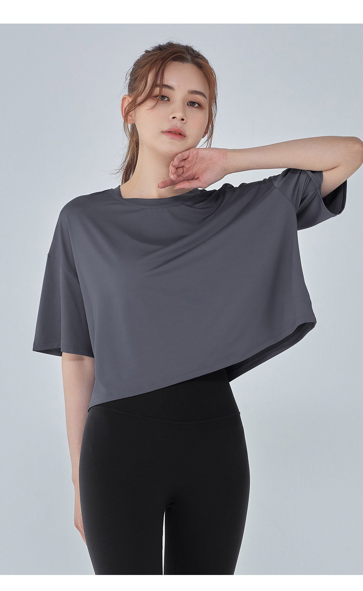 STLNYC008 - STL Plain Stretch Overfit Crop Short Sleeve - Ash Grey