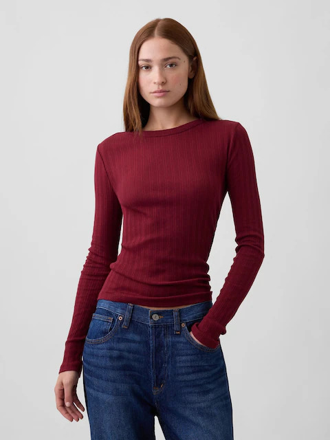 GAPRBP114 GAP Essential Ribbed Pointelle Women T-Shirt - Radish Red