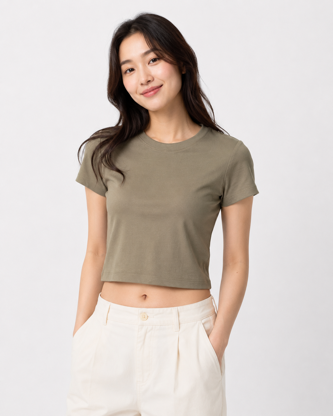 UNQ001 - Uniqlo T-Shirt Mini (Crop Top) Wanita Army