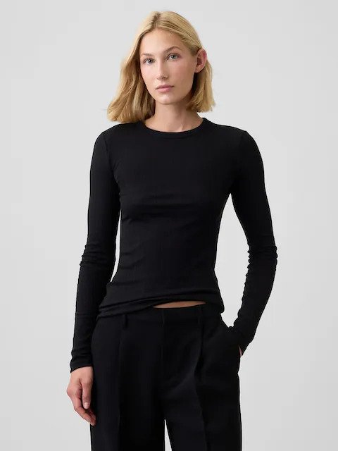 GAPRBP115 GAP Essential Ribbed Pointelle Women T-Shirt - Black