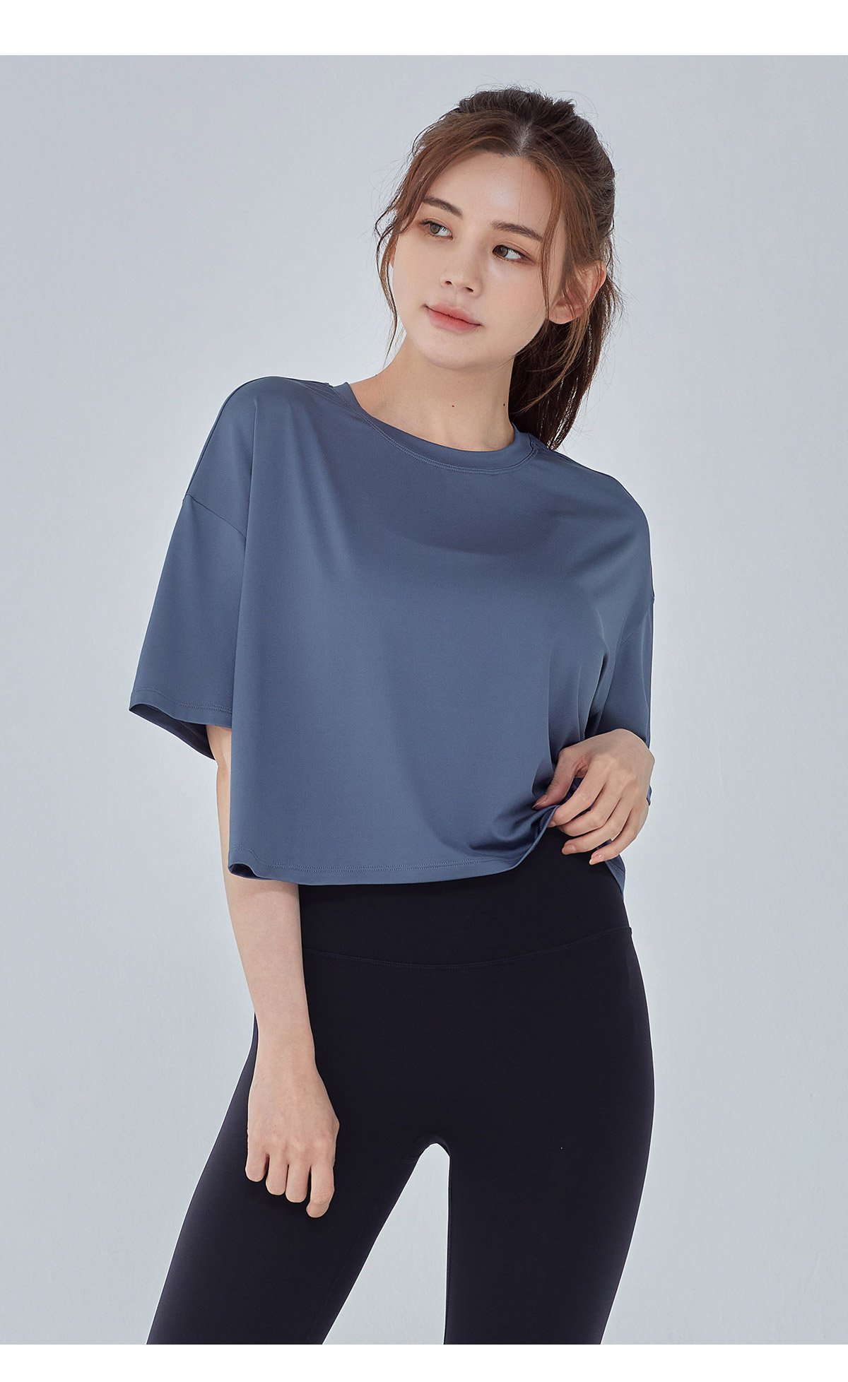STLNYC007 - STL Plain Stretch Overfit Crop Short Sleeve - Antique Blue
