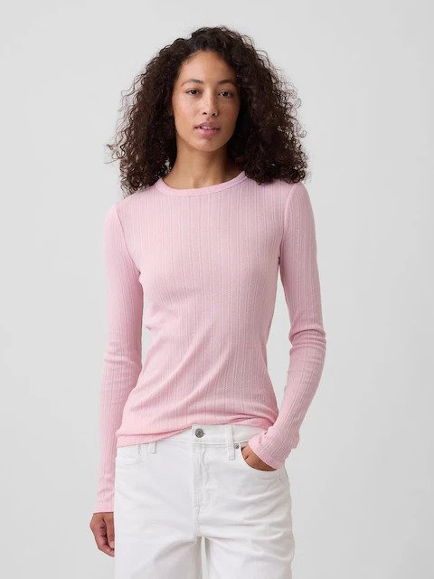 GAPRBP113 GAP Essential Ribbed Pointelle Women T-Shirt - Pink